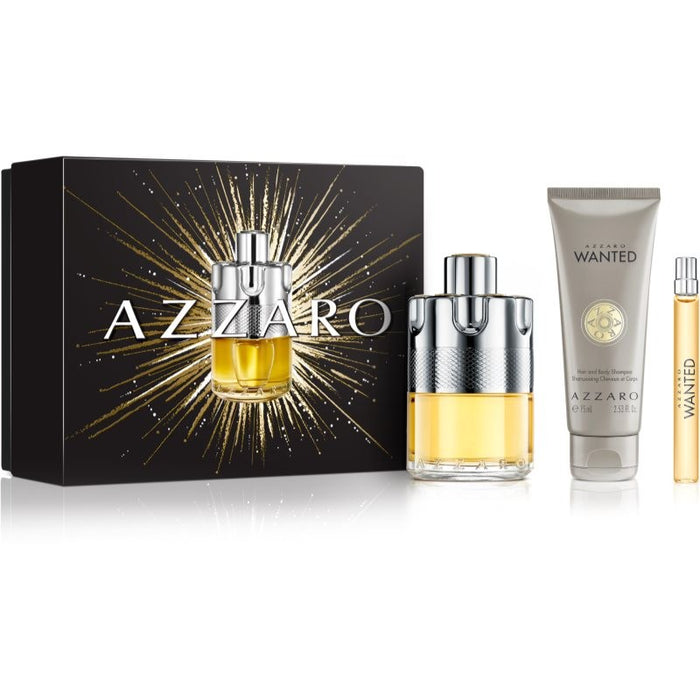 Azzaro Wanted 3-Piece Gift Set for Men, 3.4 Oz EDT, 0.33 Oz EDT and Hair & Body Shampoo