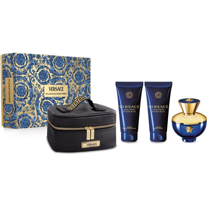 Versace Dylan Blue Femme 4-Piece Gift Set for Women, 3.4 EDP, Body Lotion, Shower Gel and Cosmetic Case