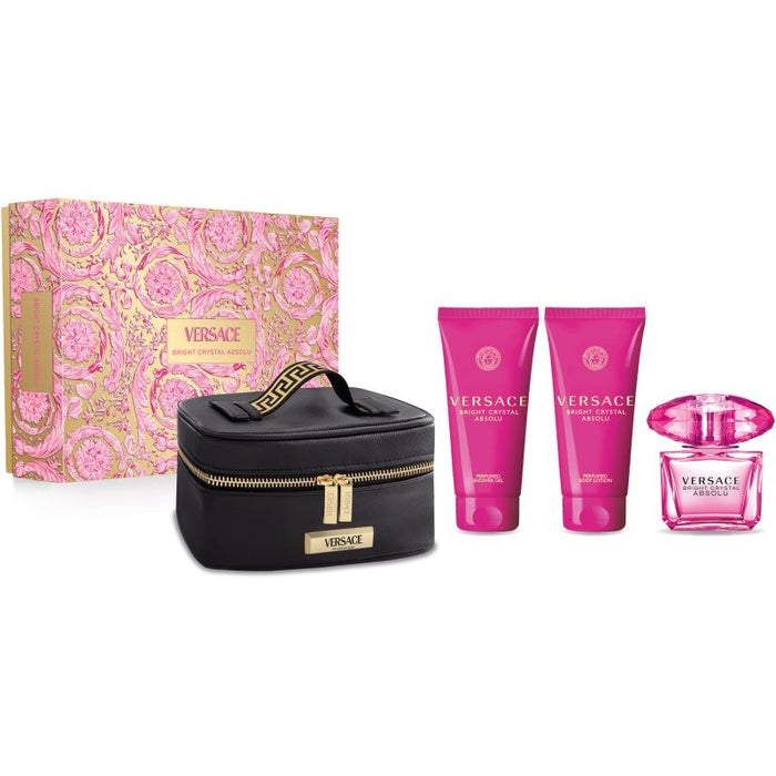 Versace Bright Crystal Absolu 4-Piece Gift Set for Women, 3.0 EDP, Body Lotion, Shower Gel and Cosmetic Case