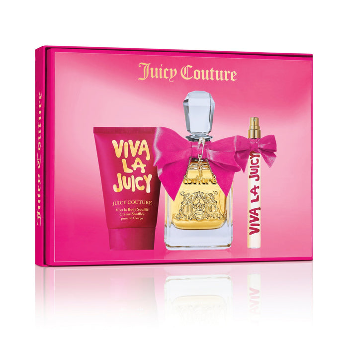 Juicy Couture Viva La Juicy 3-Piece Gift Set for Women, 3.4 Oz EDP, 0.33 Oz EDP and Body Souffle