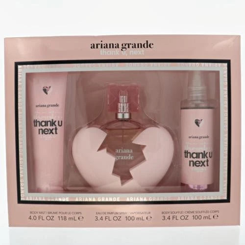 Ariana Grande Thank U Next 3-Piece Gift Set for Women, 3.4 Oz EDP, Body Souffle and Body Mist
