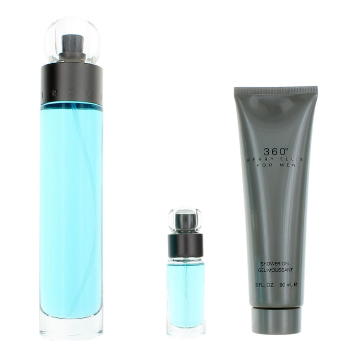 Perry Ellis 360 Men Set, Includes: 3.4 Oz EDT, Mini EDT and Gel