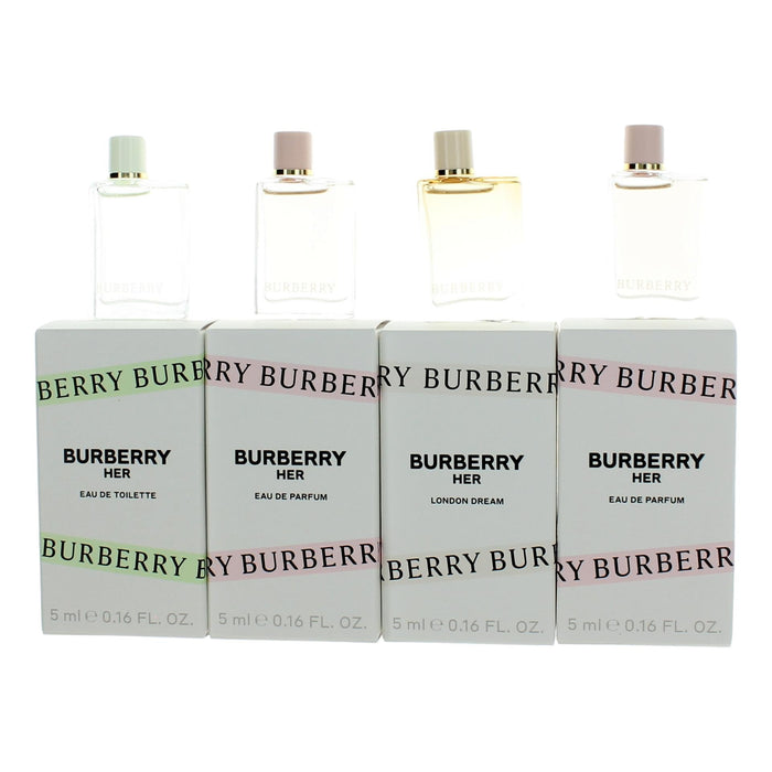 Burberry Her Variety Fragrance 4-Piece Mini Gift Set for Women, (x2) 0.16 Oz EDP, EDT and London Dream EDP