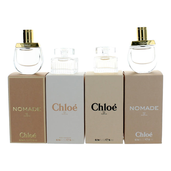 Chloe 4-Piece Mini Gift Set for Women, 0.16 Oz Nomade EDP, 0.16 Oz Nomade EDT, 0.16 Oz Chloe EDP and 0.16 Oz Chloe EDT