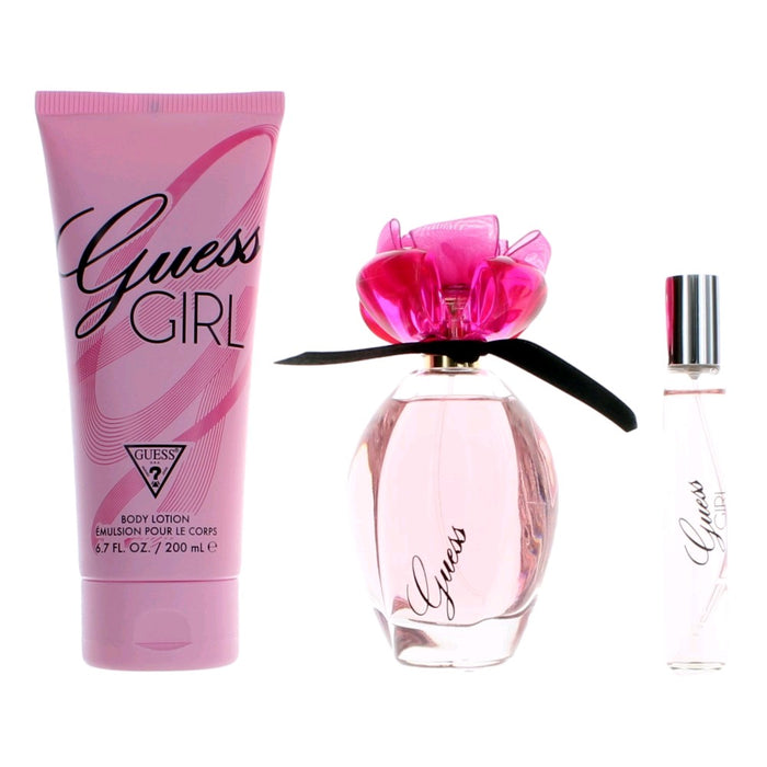 Guess Girl 3 Piece Fragrance Gift Set For Women, Includes: 3.4 Oz EDT, Mini EDT and Lotion